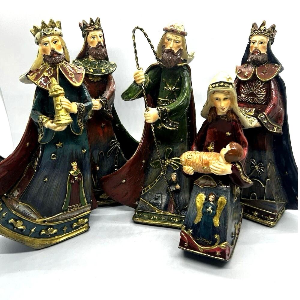 Vintage Dicksons Nativity Scene Set Large Resin Christmas Figures Baby Jesus 8”